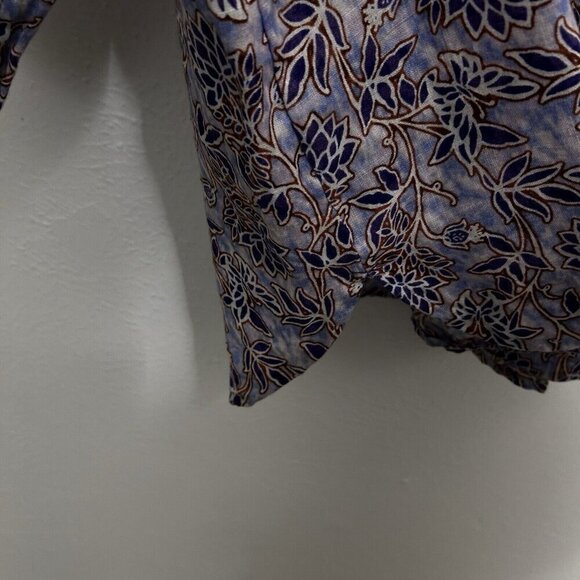 J. Jill Love Linen Sz S V Neck Purple Lotus Vines 100% Linen Peasant Top Blouse - Picture 13 of 13